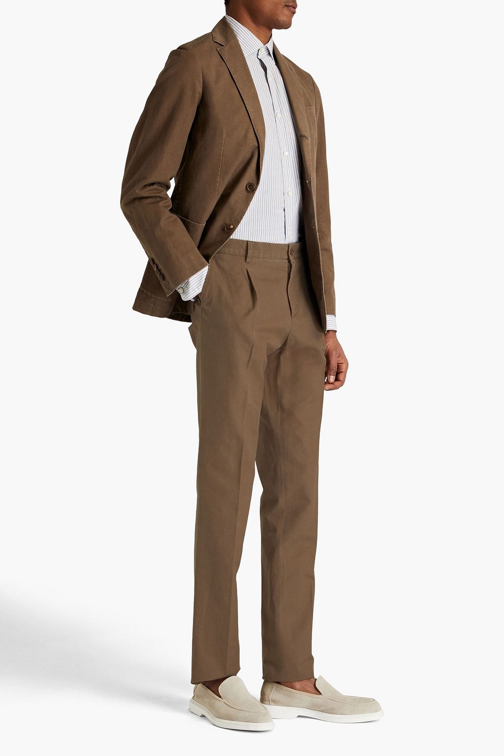 TOD'S Pleated washed cotton and linen-blend canvas chinos