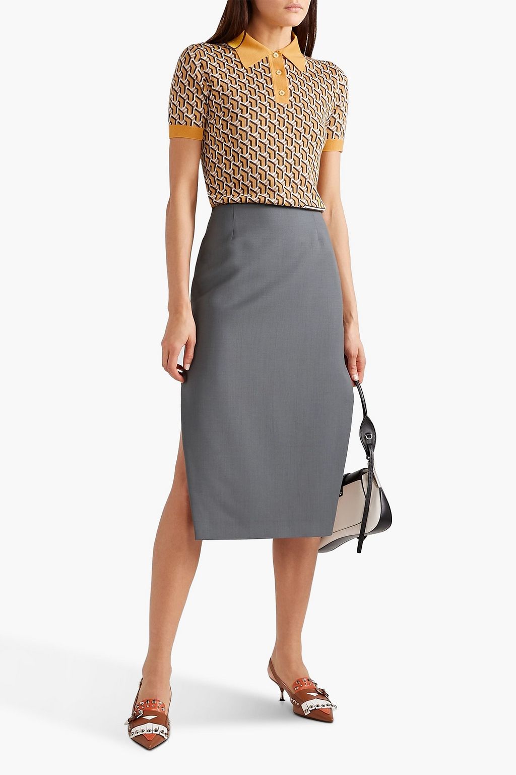 PRADA Mohair and wool-blend midi pencil skirt