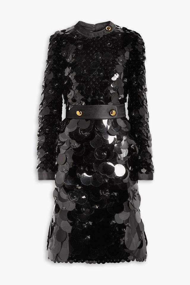 Belted embellished silk-trimmed chiffon dress