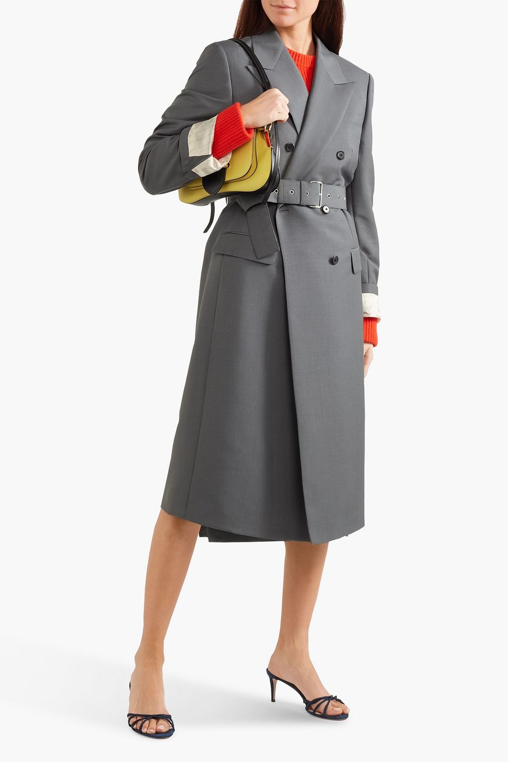 PRADA Double-breasted belted mohair and wool-blend coat