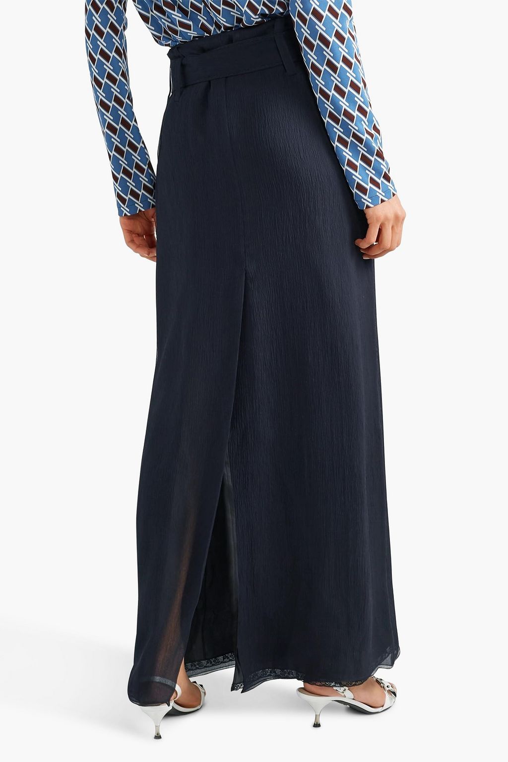 PRADA Belted silk-crepon maxi skirt