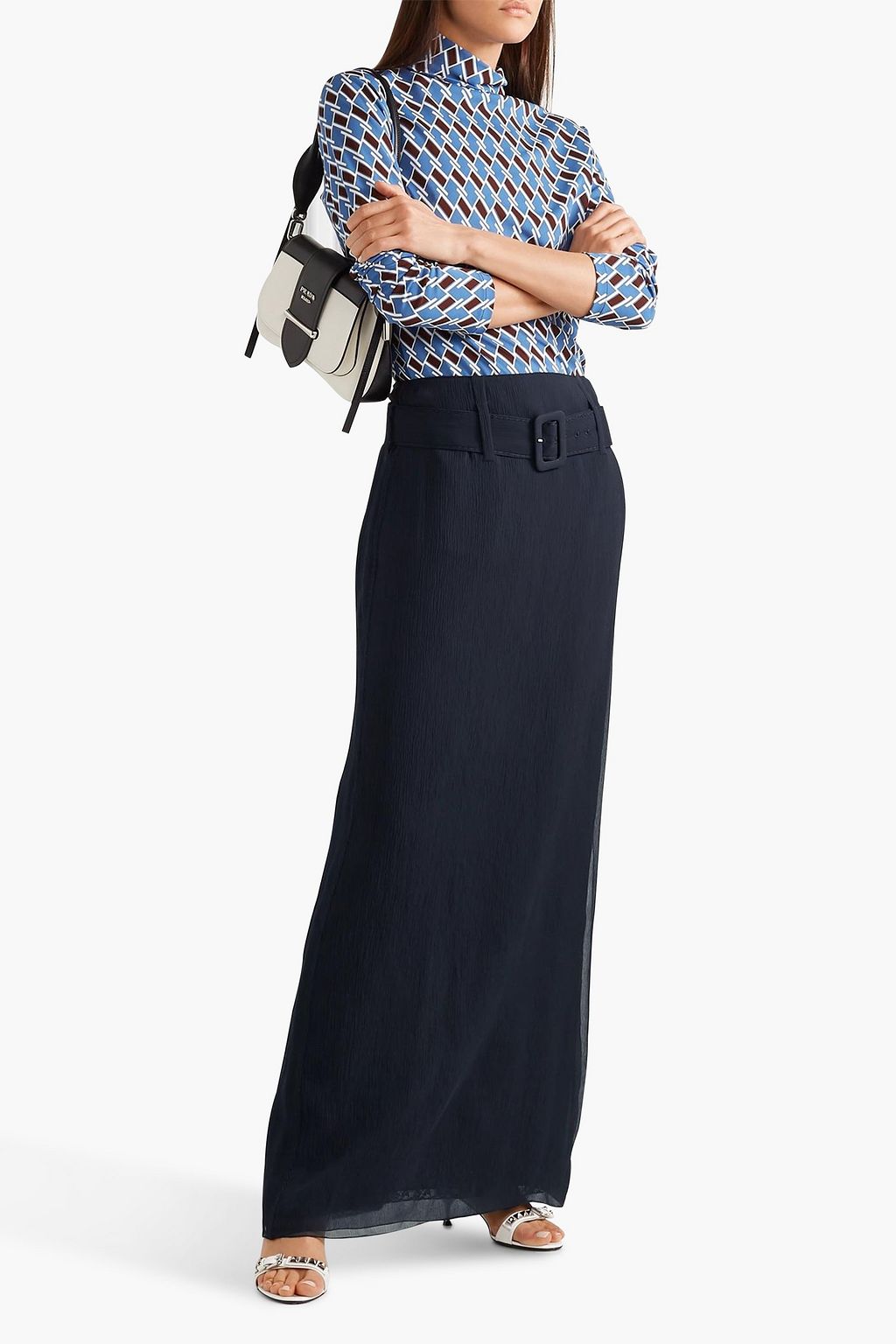 PRADA Belted silk-crepon maxi skirt