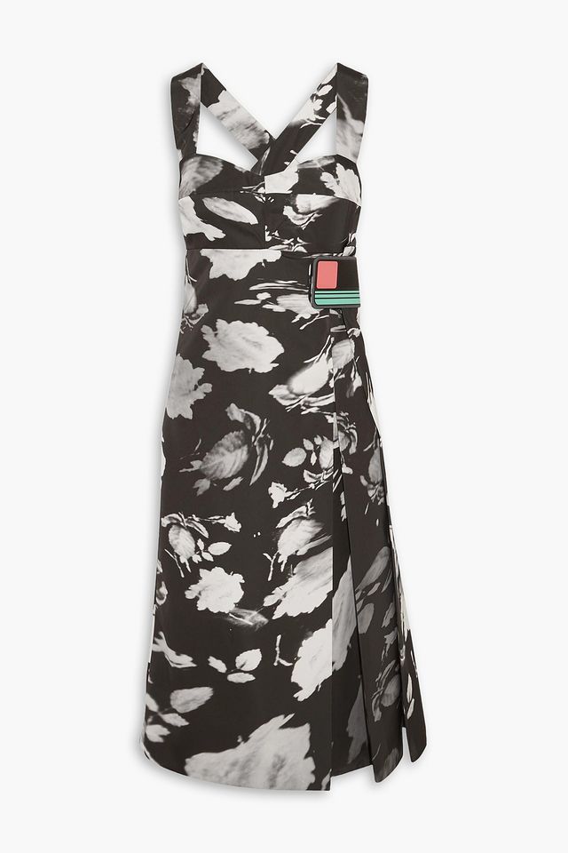 Wrap-effect floral-print satin-twill dress