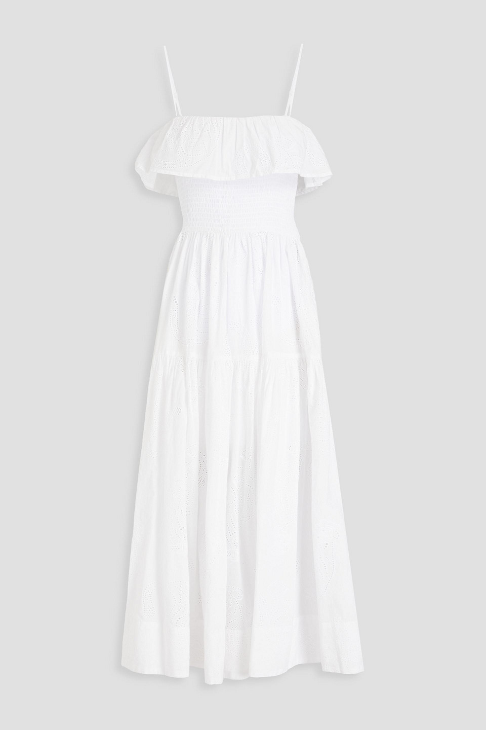 Solid & Striped The Kaia Shirred Broderie Anglaise Cotton Midi Dress In White