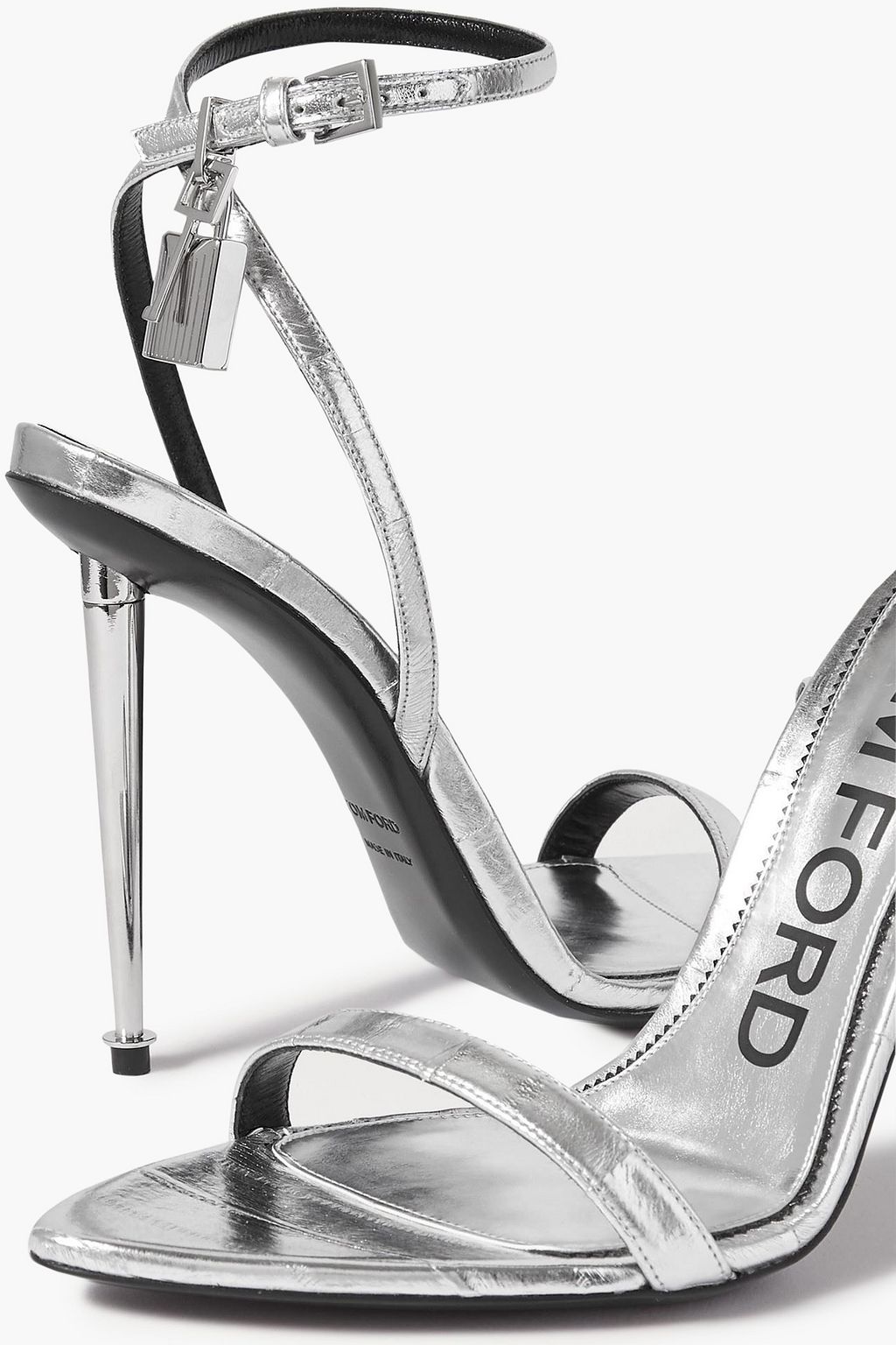 TOM FORD Padlock Sandalen aus Aalleder mit Metallic-Effekt und Verzierung