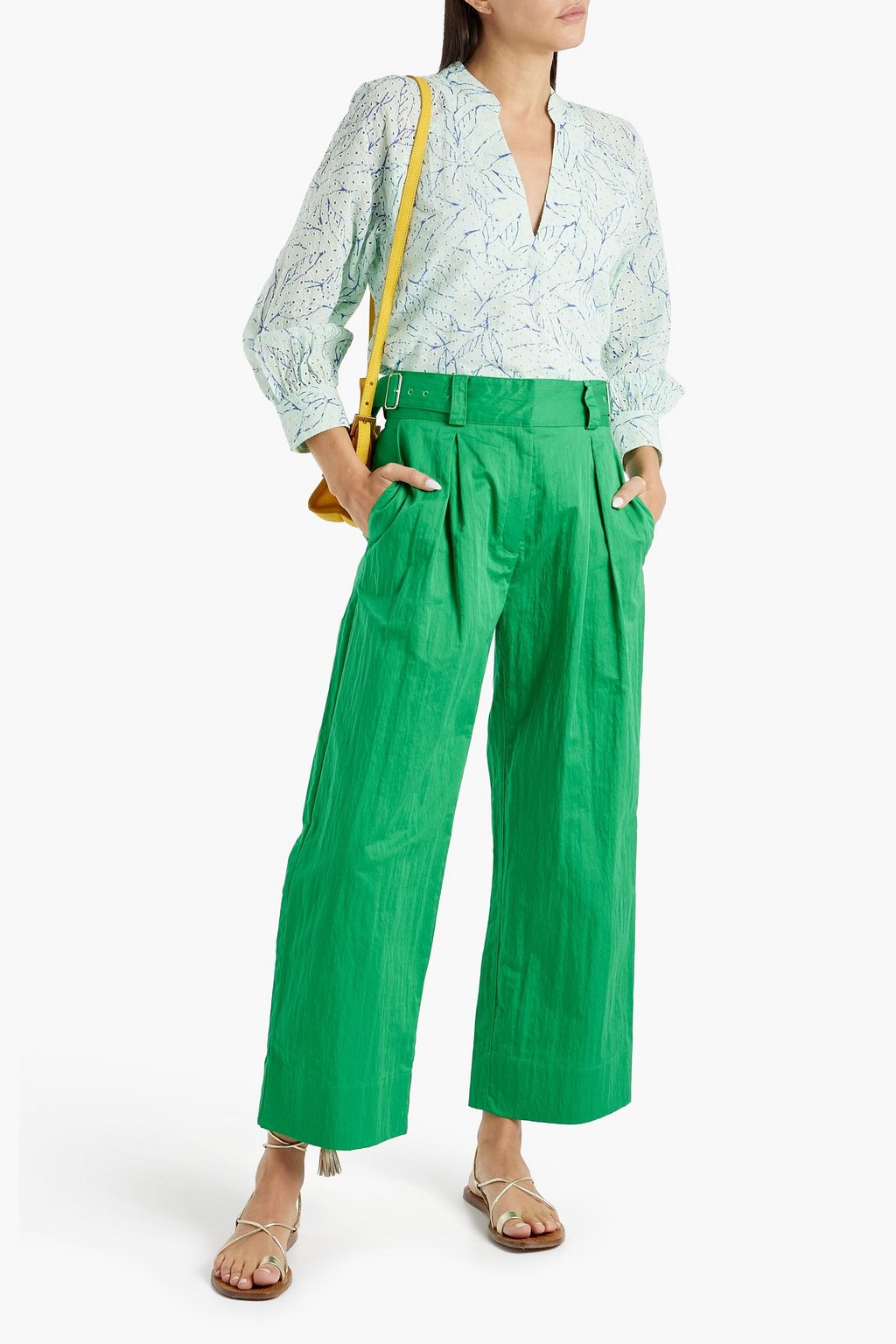 JOIE Perci printed broderie anglaise cotton top THE