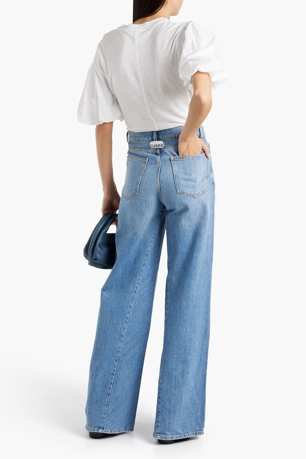 JOIE Libby poplin-paneled linen-blend jersey top