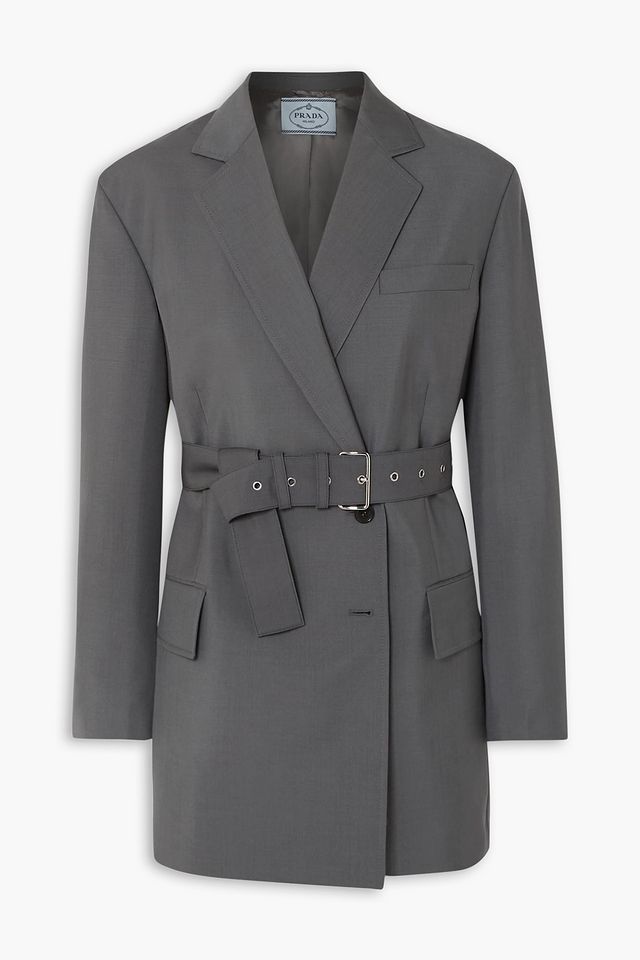 Double-breasted belted mohair and wool-blend blazer