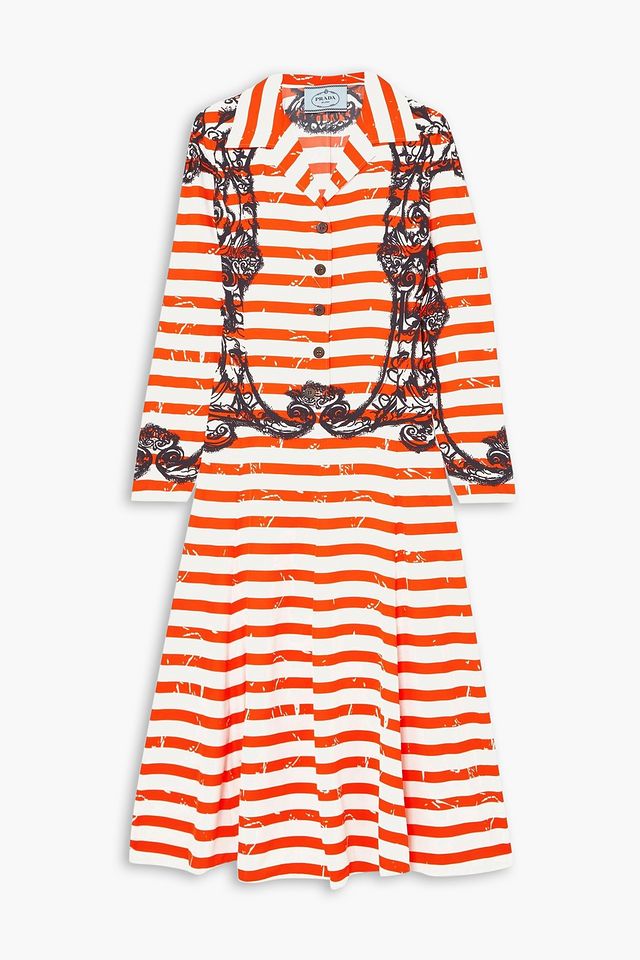Printed crepe de chine midi dress