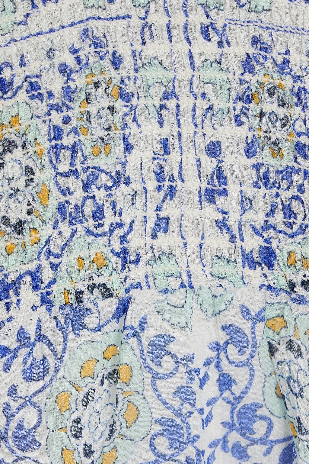 JOIE Mika shirred printed silk-georgette top