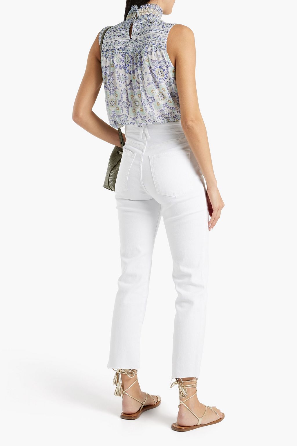 JOIE Mika shirred printed silk-georgette top