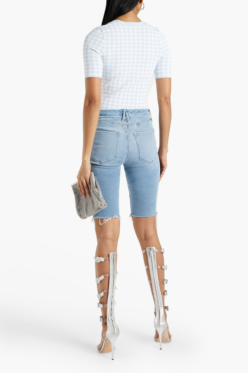 GOOD AMERICAN FRAYED DENIM SHORTS 3074457345634570122