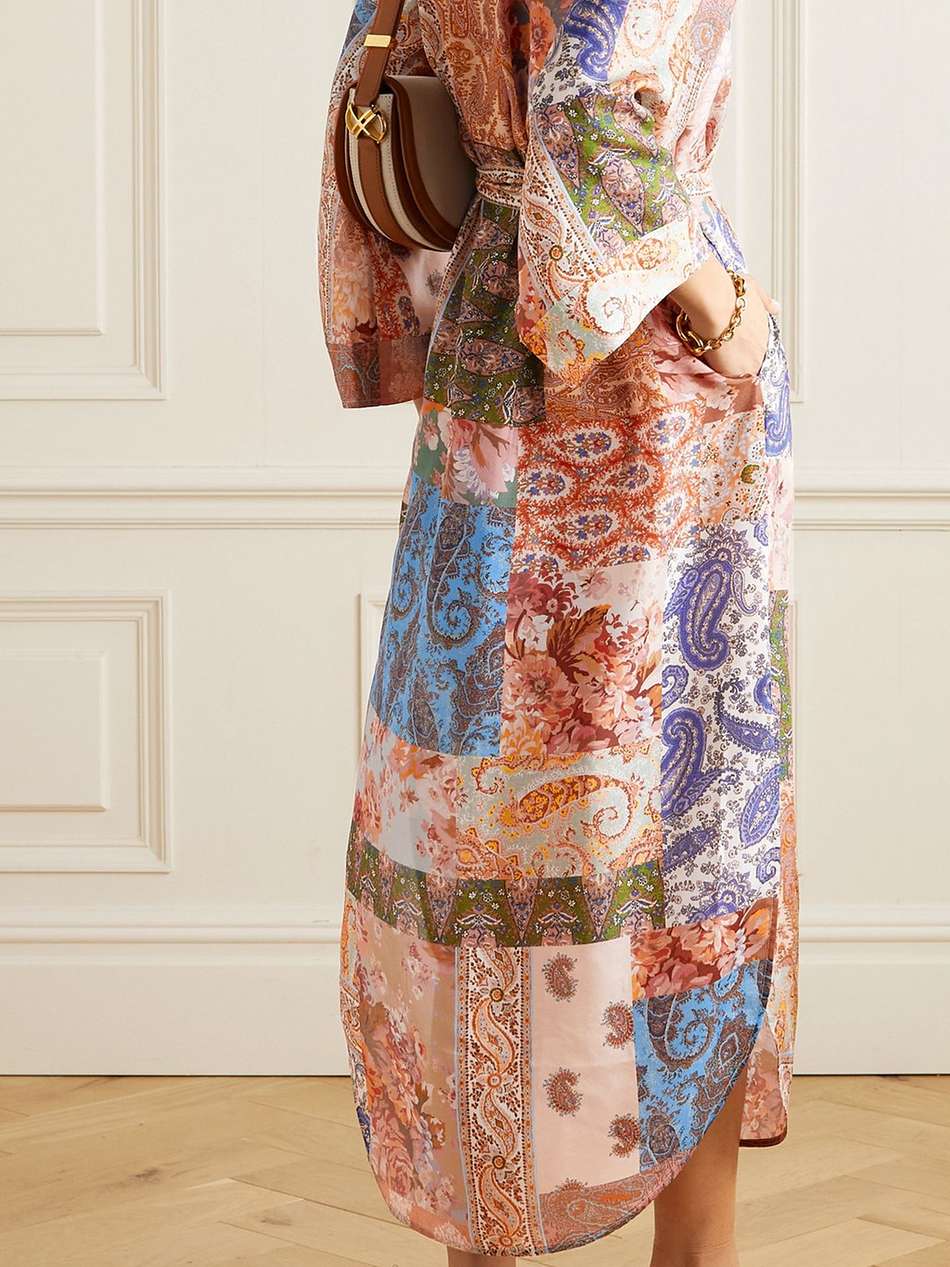 devi belted paisley-print silk midi shirt dress