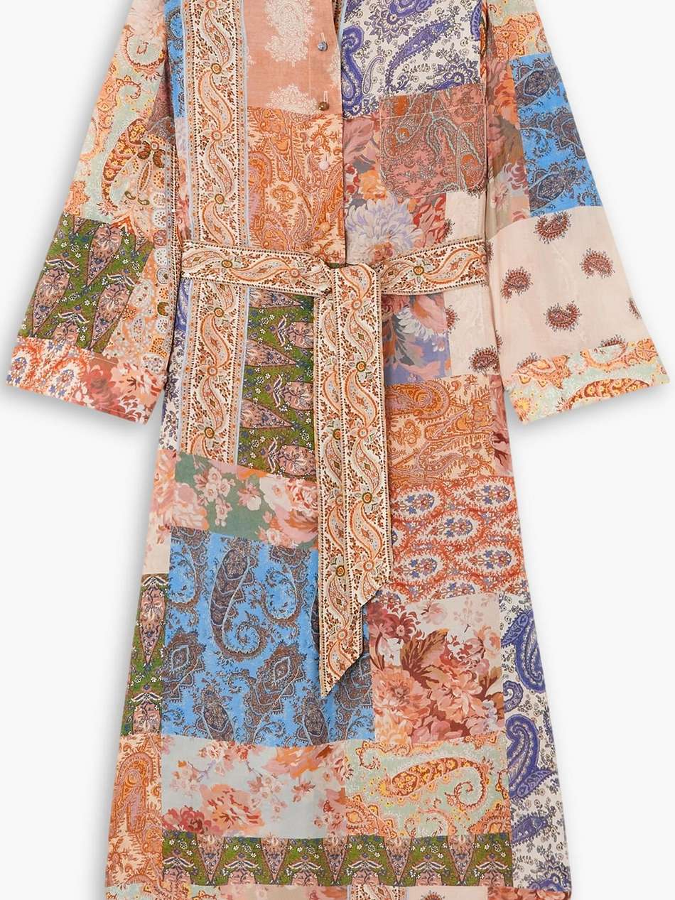 devi belted paisley-print silk midi shirt dress