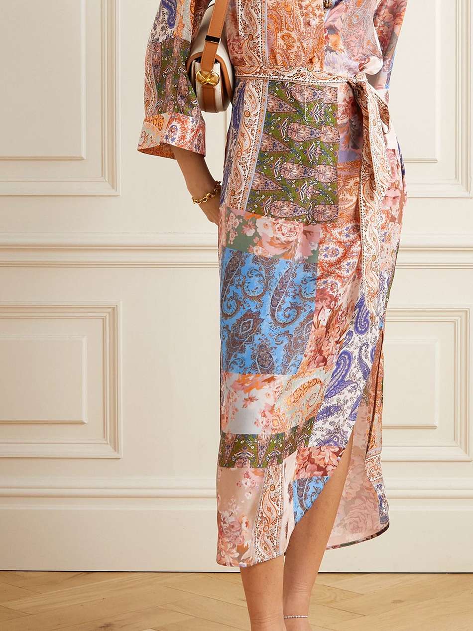 devi belted paisley-print silk midi shirt dress