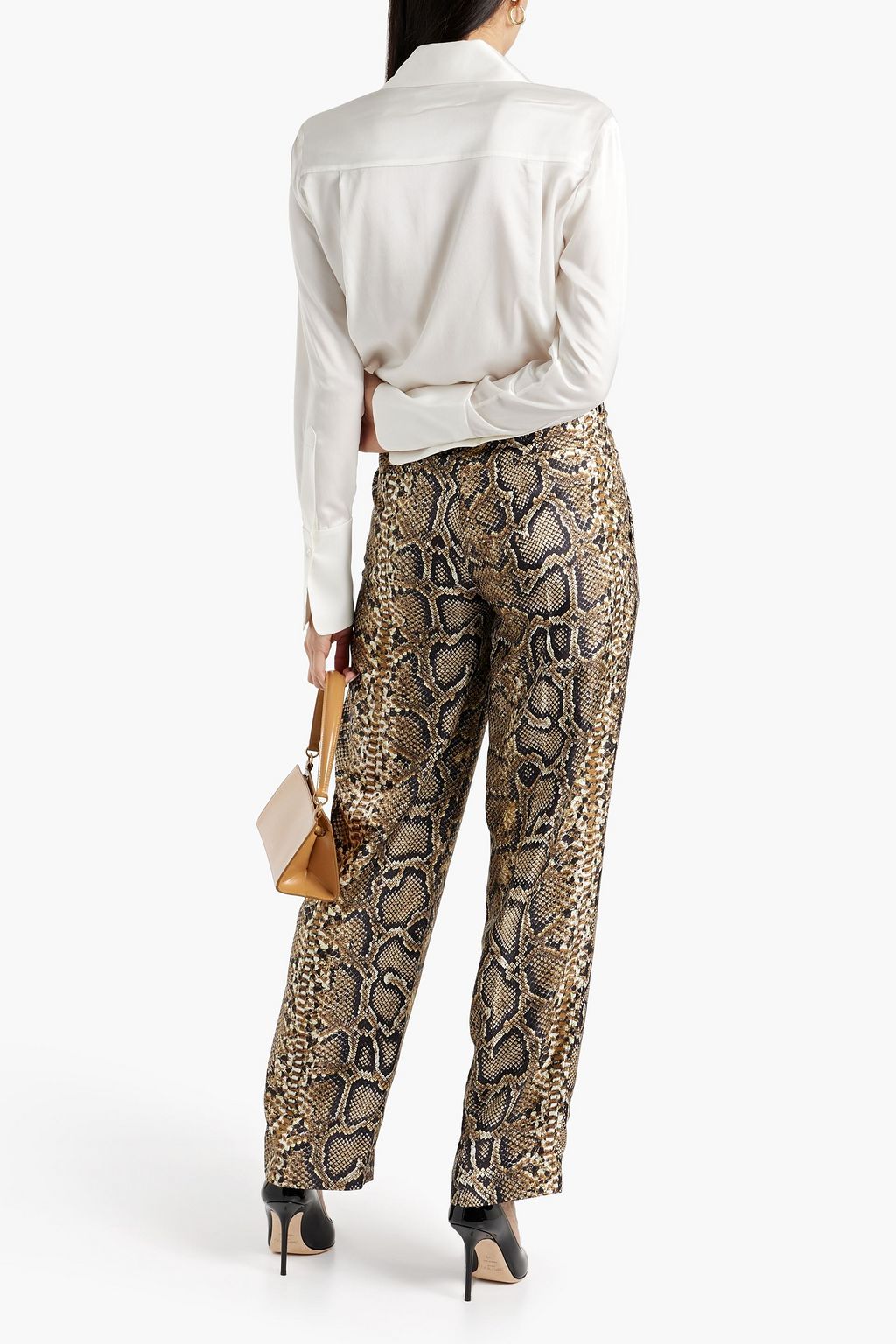VICTORIA BECKHAM Snake-print silk straight-leg pants