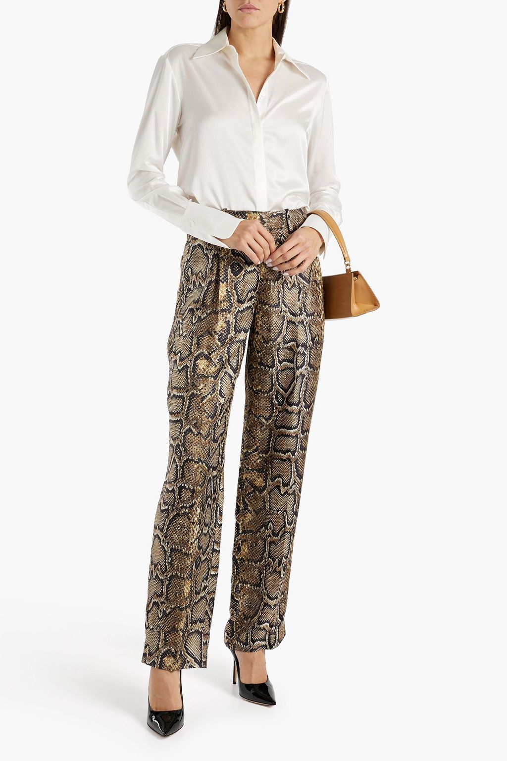 VICTORIA BECKHAM Snake-print silk straight-leg pants