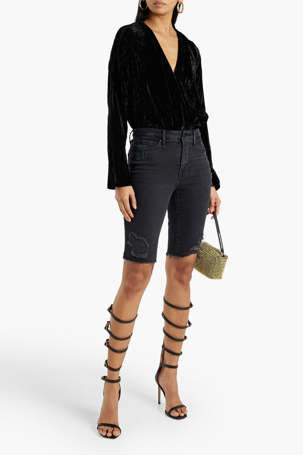 GOOD AMERICAN Good Bermuda distressed denim shorts