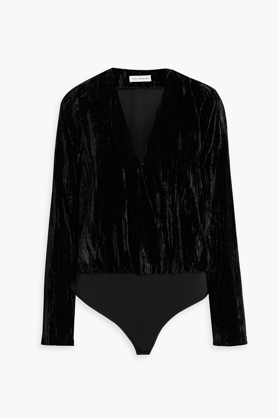 good american - wrap-effect crushed-velvet bodysuit - black - 0