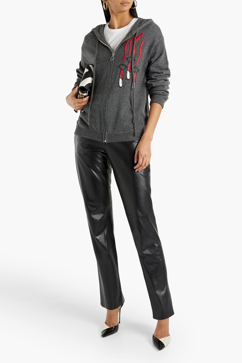 VALENTINO GARAVANI Embroidered jacquard-knit cashmere zip-up hoodie