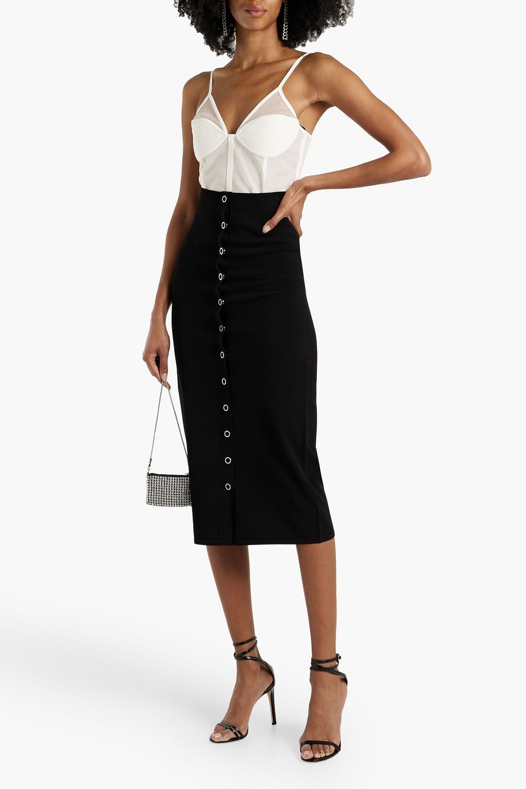 HERVÉ LÉGER Stretch knit-paneled tulle top