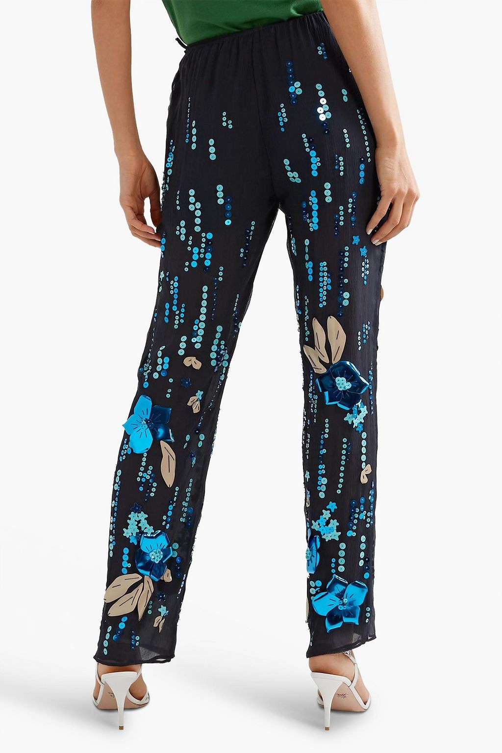 PRADA Embellished silk-crepon straight-leg pants