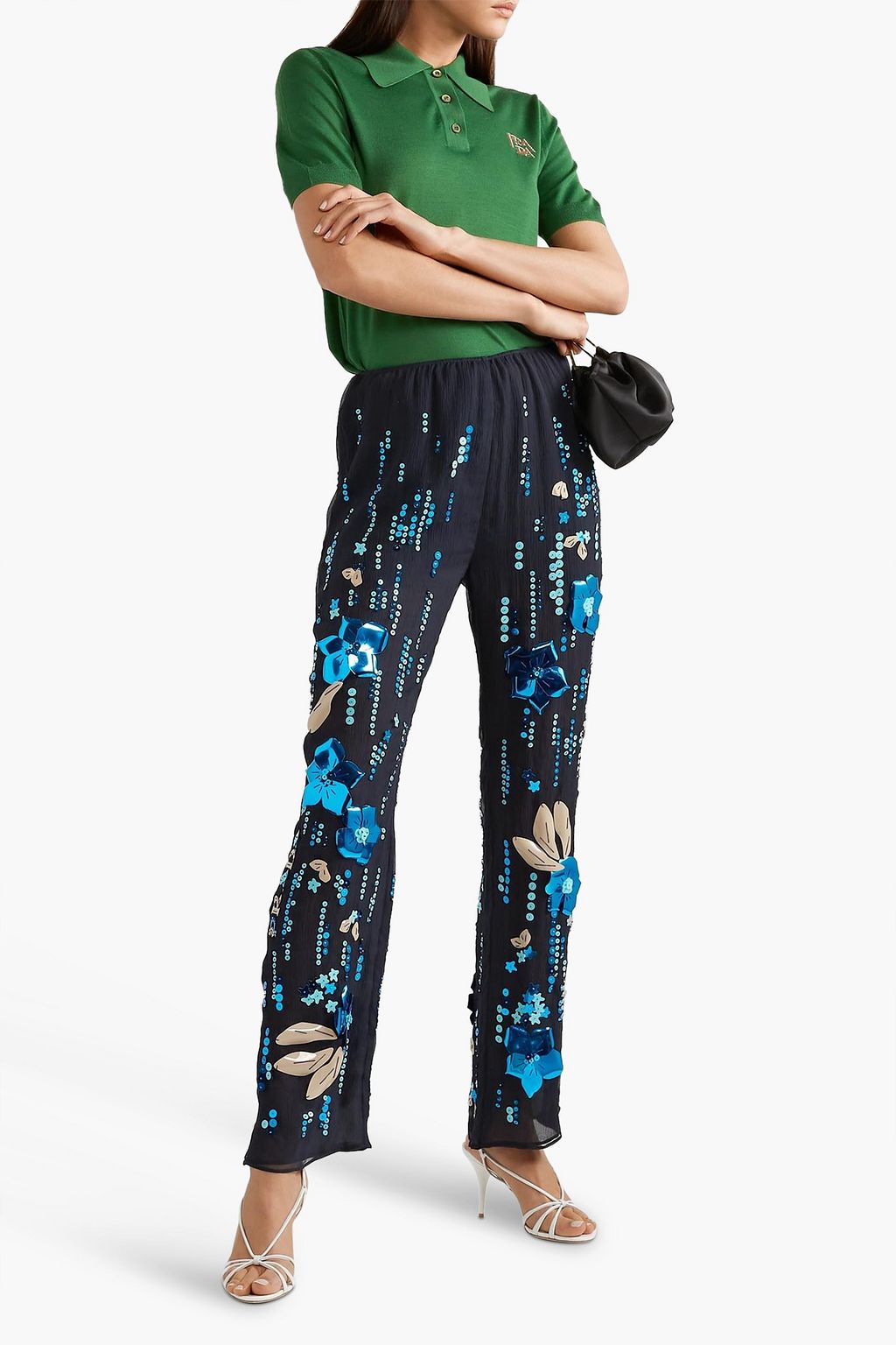 PRADA Embellished silk-crepon straight-leg pants