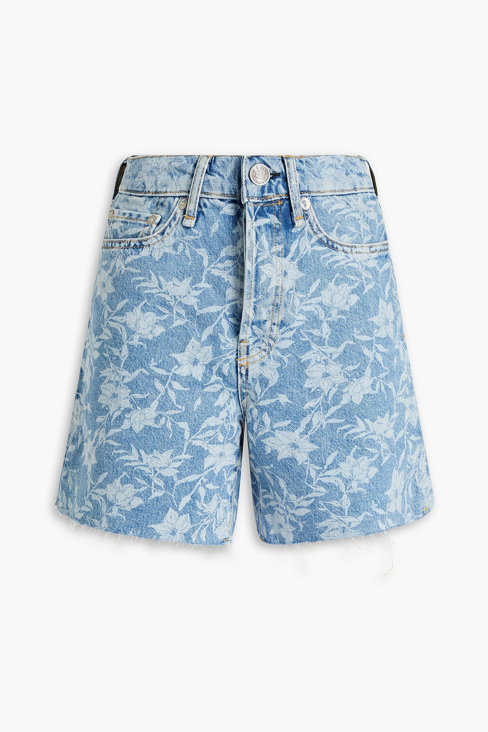 Shop Rag & Bone Maya Floral-print Denim Shorts In Mid Denim