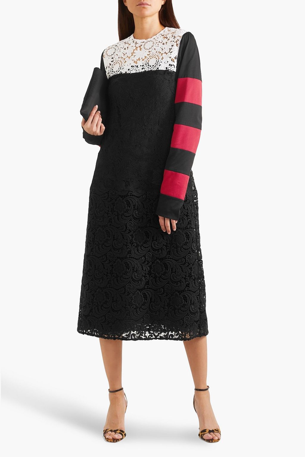 PRADA ジャージー ミディワンピース カラーブロック ギピュールレースパネル
