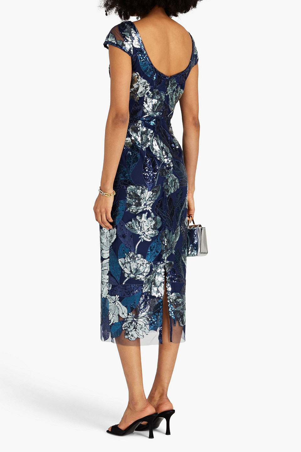 Marchesa Notte Embellished Tulle Midi Dress In Indigo | ModeSens