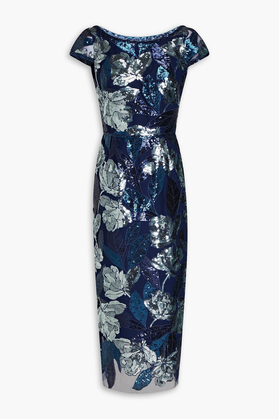 Marchesa Notte Embellished Tulle Midi Dress In Indigo