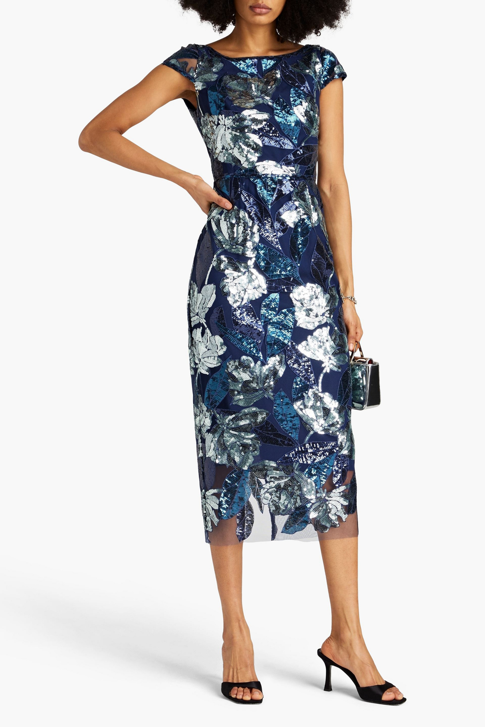 MARCHESA NOTTE Embellished tulle midi dress