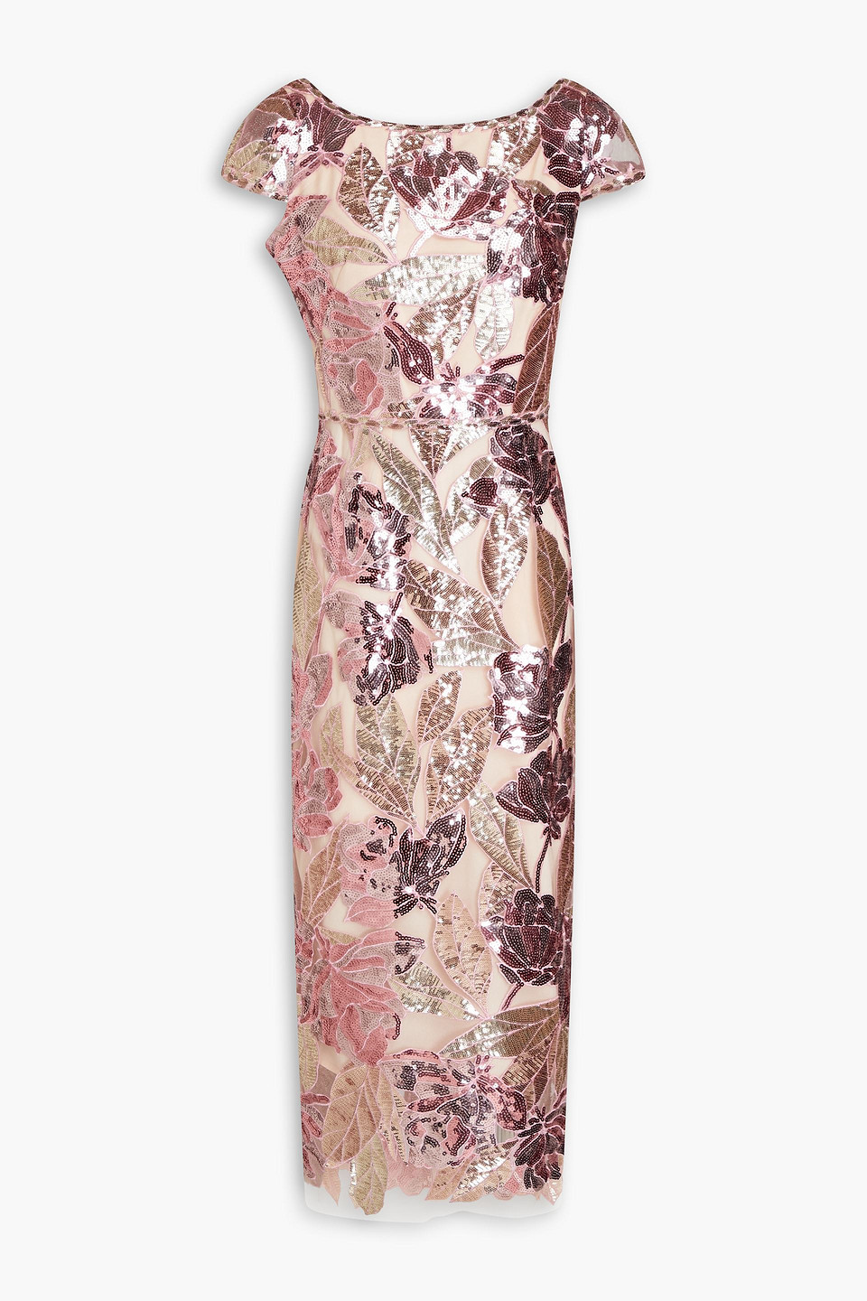 Marchesa Notte Embellished Tulle Midi Dress In Baby Pink | ModeSens