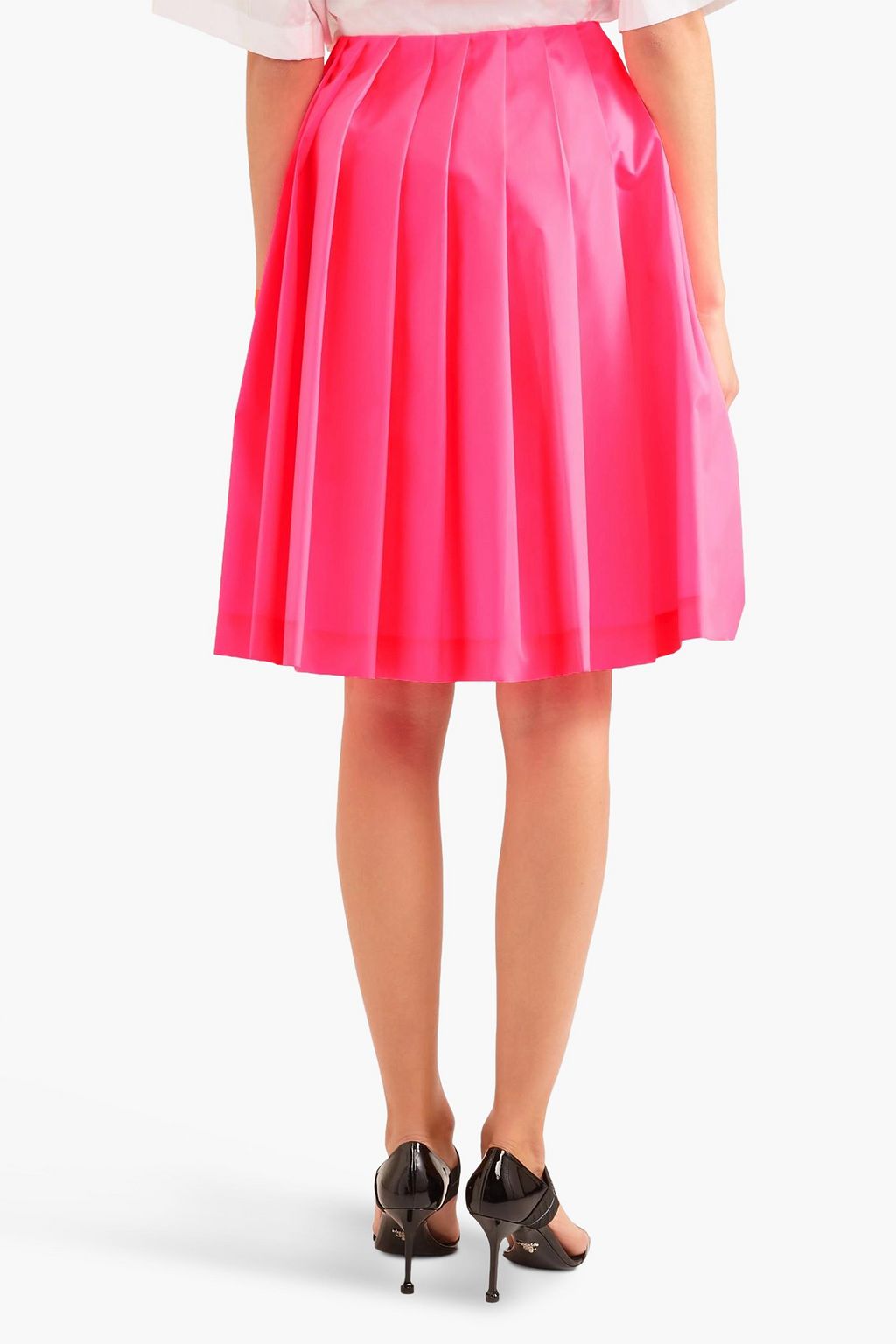 PRADA Wrap-effect pleated neon shell skirt