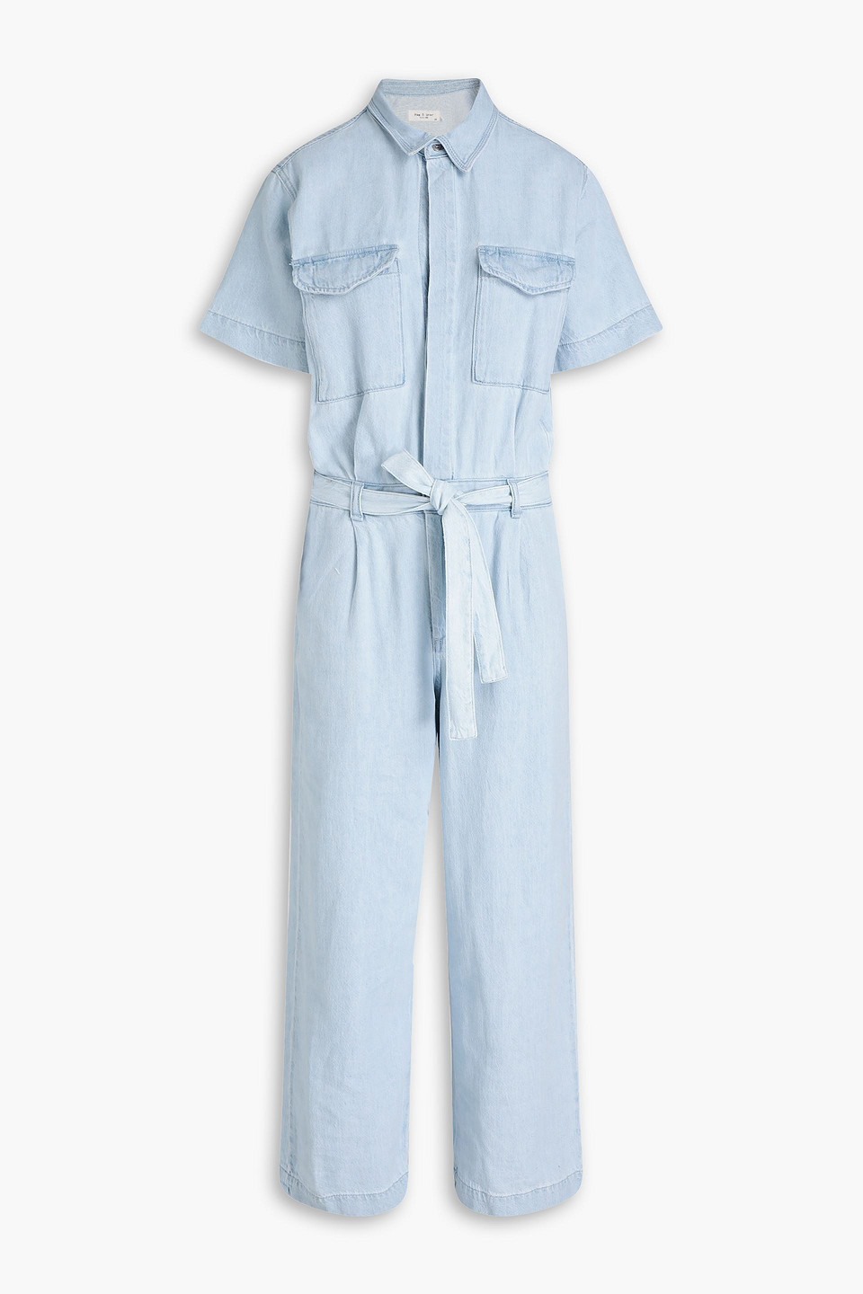 Rag & Bone Belted Pleated Denim Jumpsuit In Blue