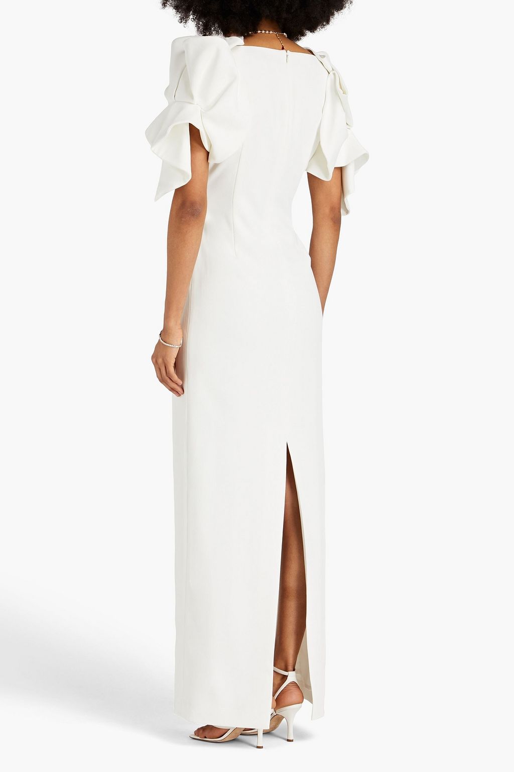 BADGLEY MISCHKA クレープ ロングドレス ラッフル付き