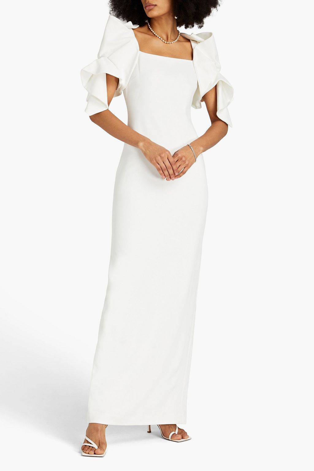 BADGLEY MISCHKA クレープ ロングドレス ラッフル付き