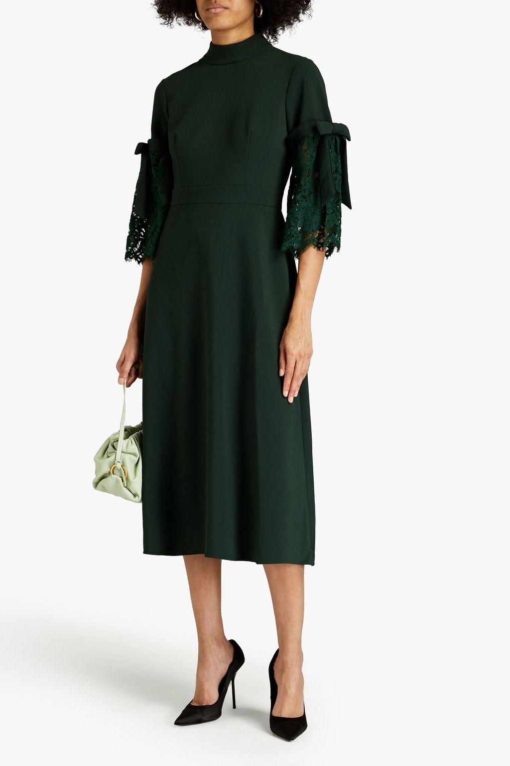 MIKAEL AGHAL Embellished lace-trimmed crepe midi dress