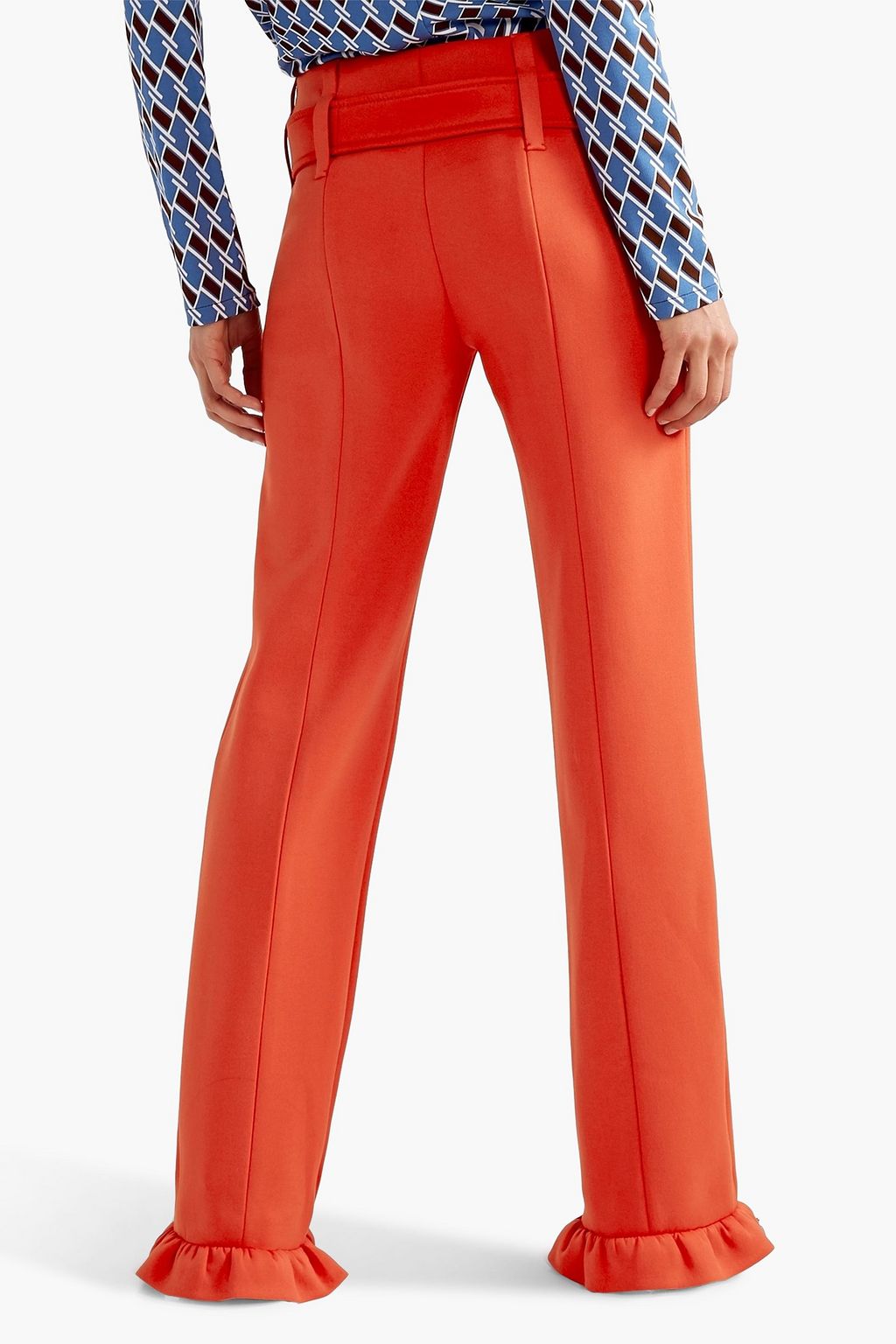 PRADA Belted ruffled tech-jersey straight-leg pants