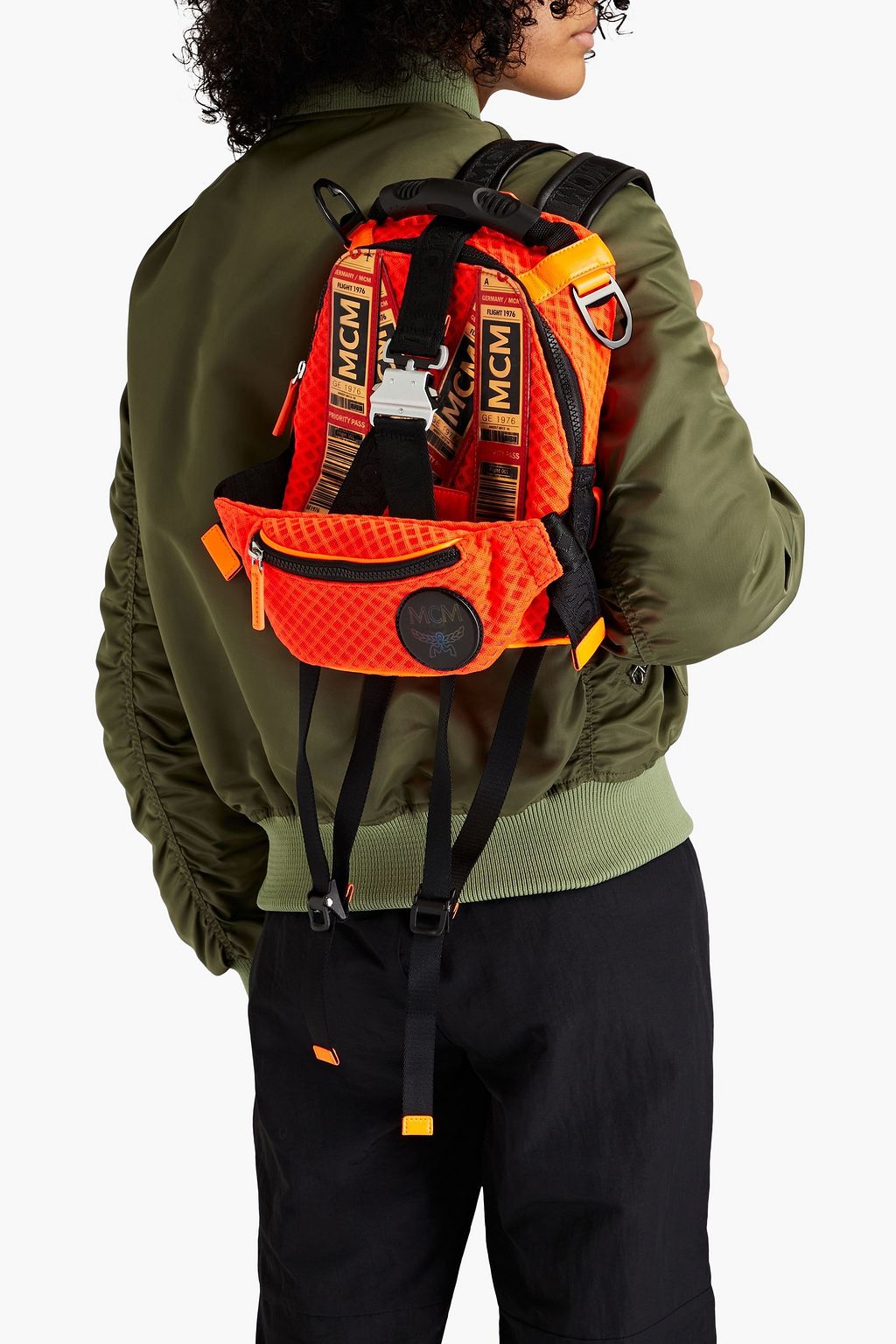 MCM Appliquéd neon mesh backpack