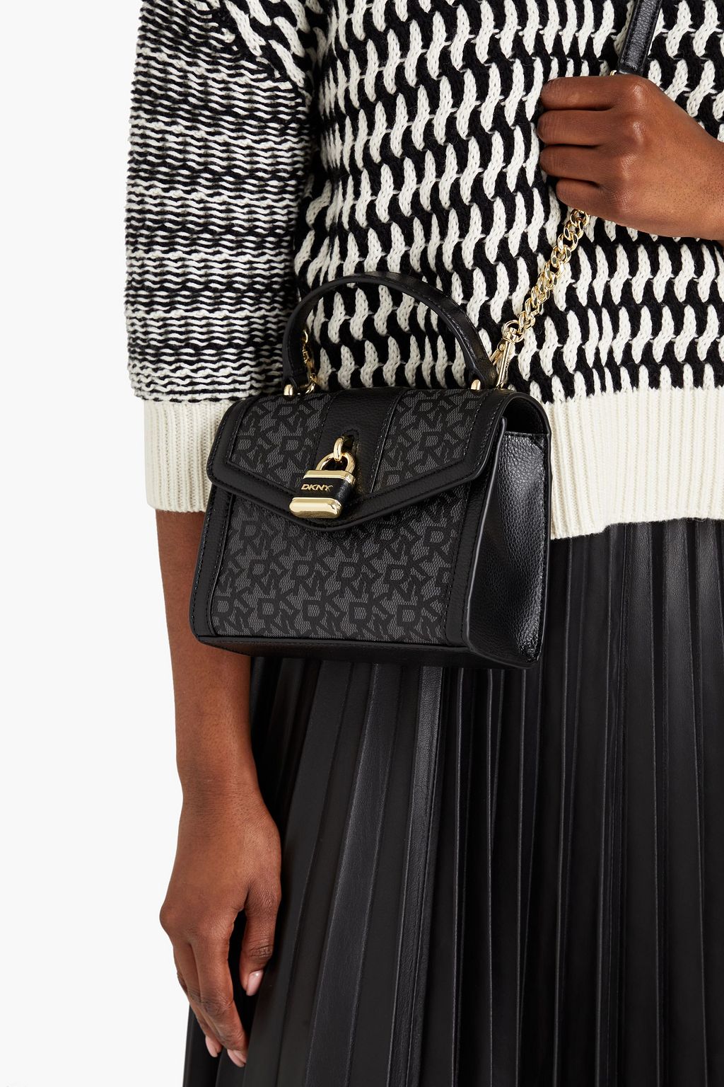 Black Logoprint coatedcanvas shoulder bag DKNY THE