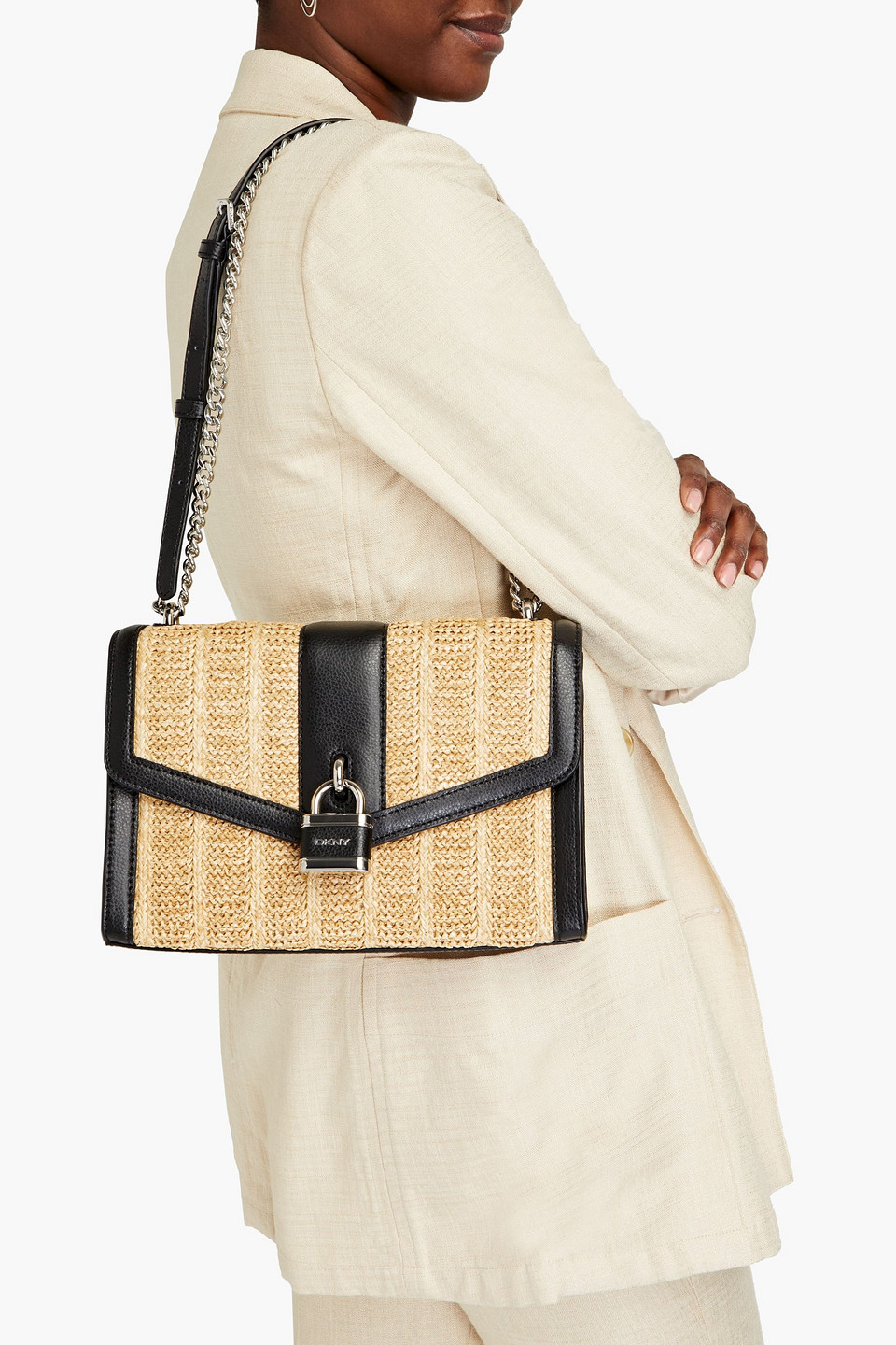 DKNY SLEEPWEAR ELLA FAUX RAFFIA SHOULDER BAG