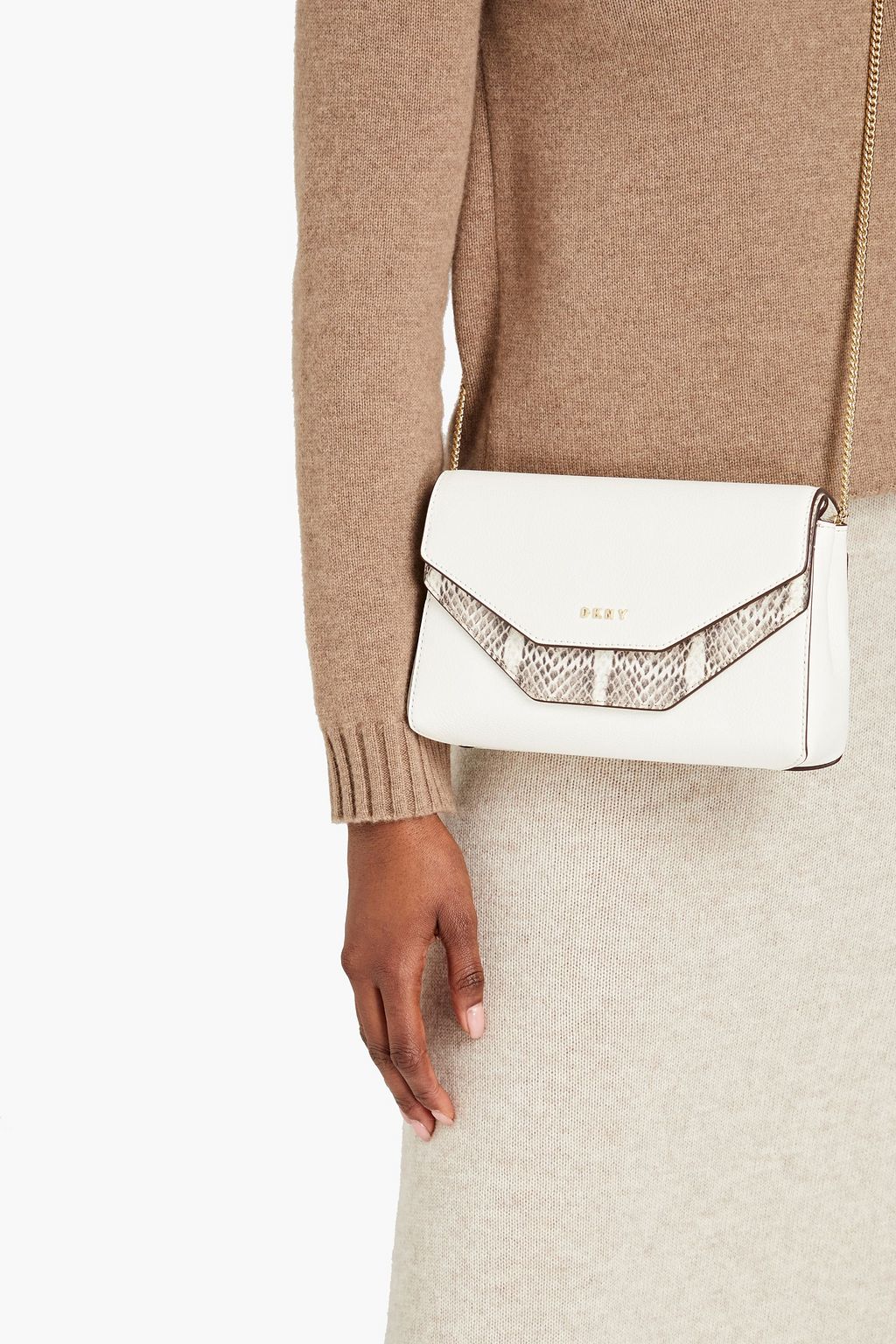 DKNY Lisa snake-effect and pebbled-leather shoulder bag