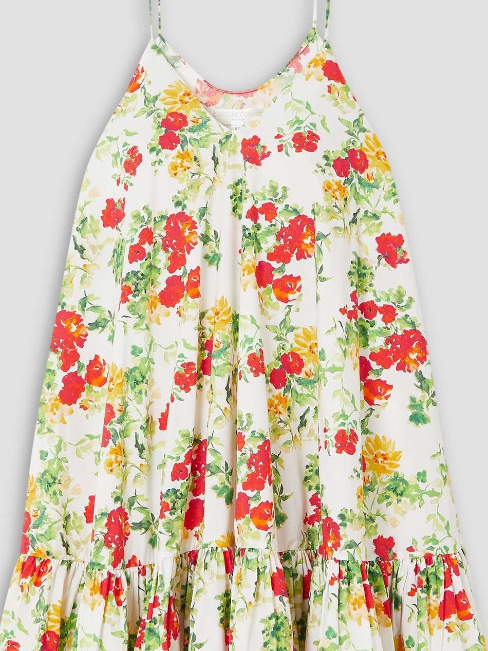 laurel ruffled floral-print cotton-blend poplin mini dress