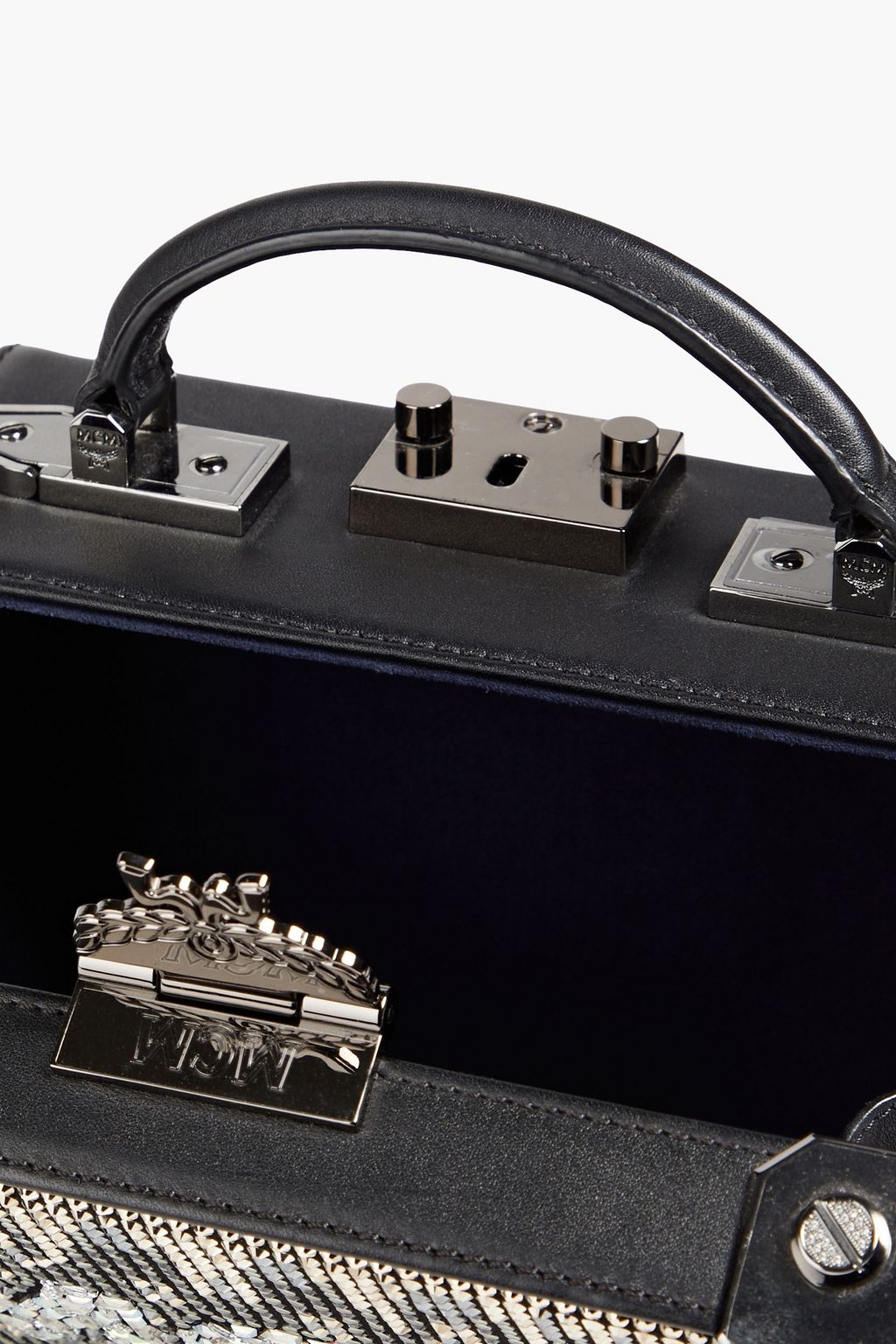 MCM Berlin embellished metallic leather box clutch