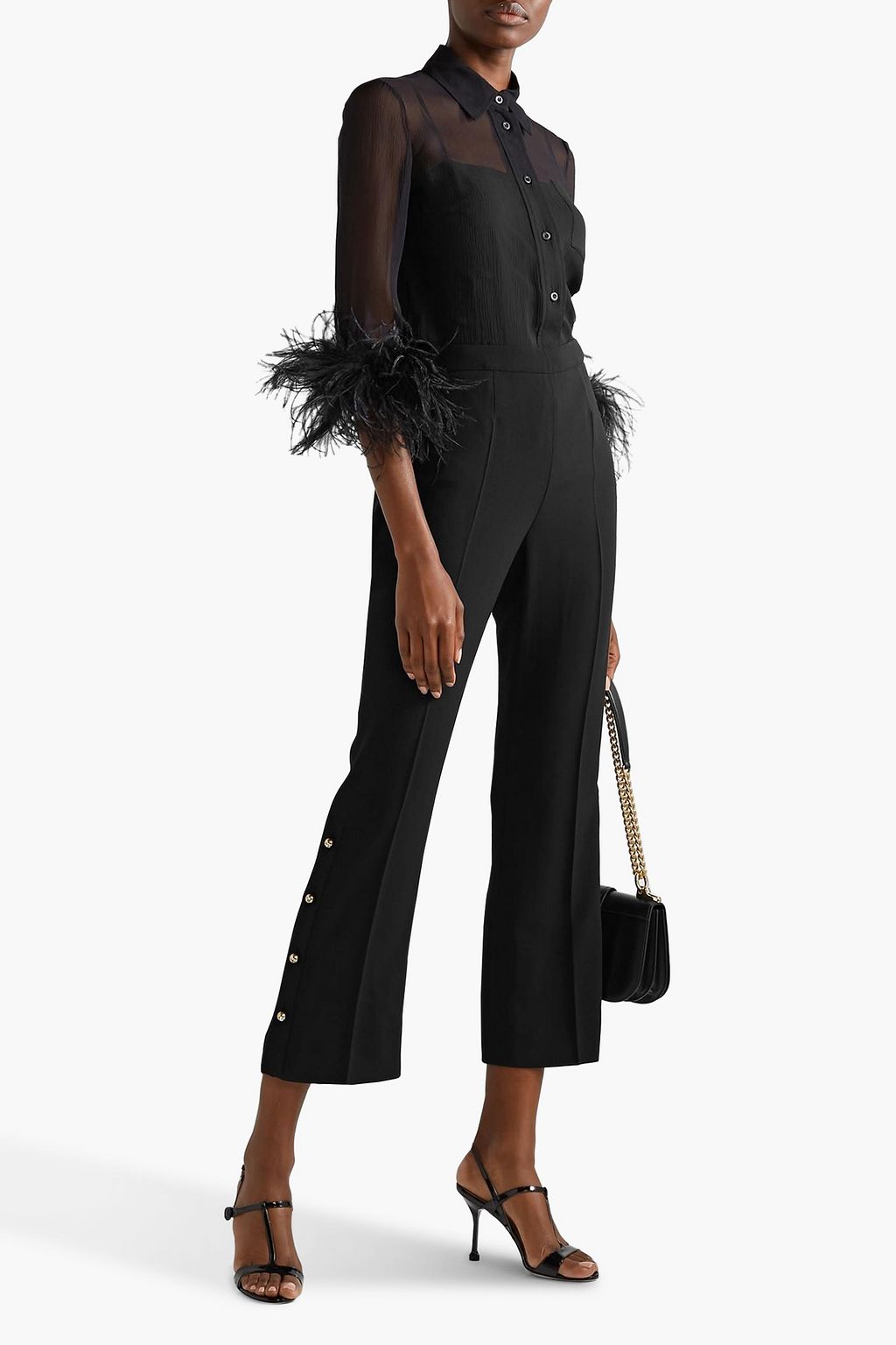 PRADA Cropped embellished crepe kickflare pants THE