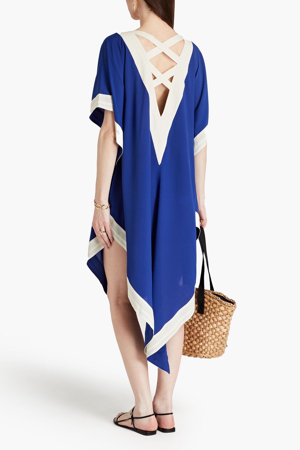 VALIMARE Aria cutout two-tone crepe de chine dress