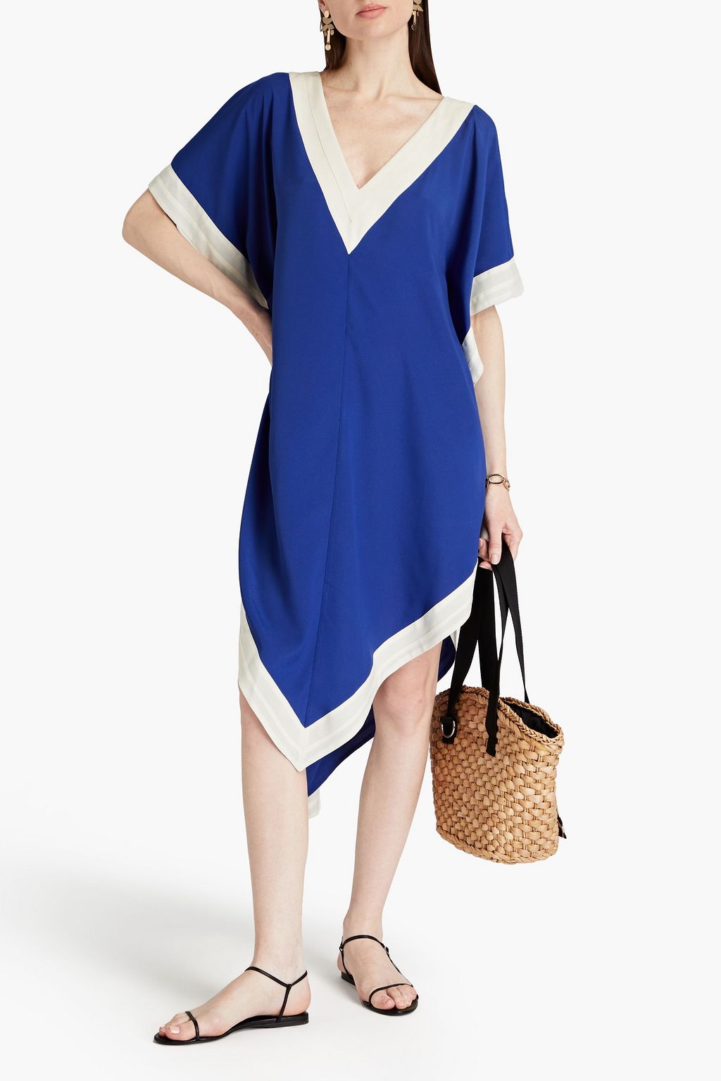 VALIMARE Aria cutout two-tone crepe de chine dress