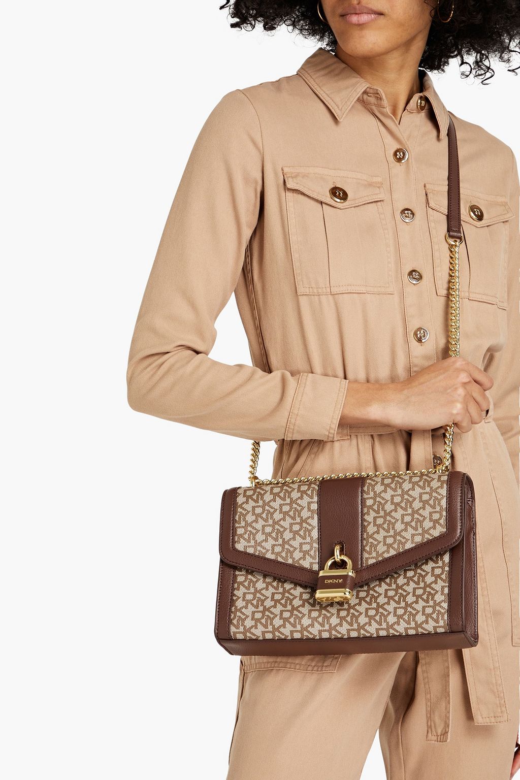 DKNY Ella leathertrimmed logoprint coated canvas shoulder bag Sale