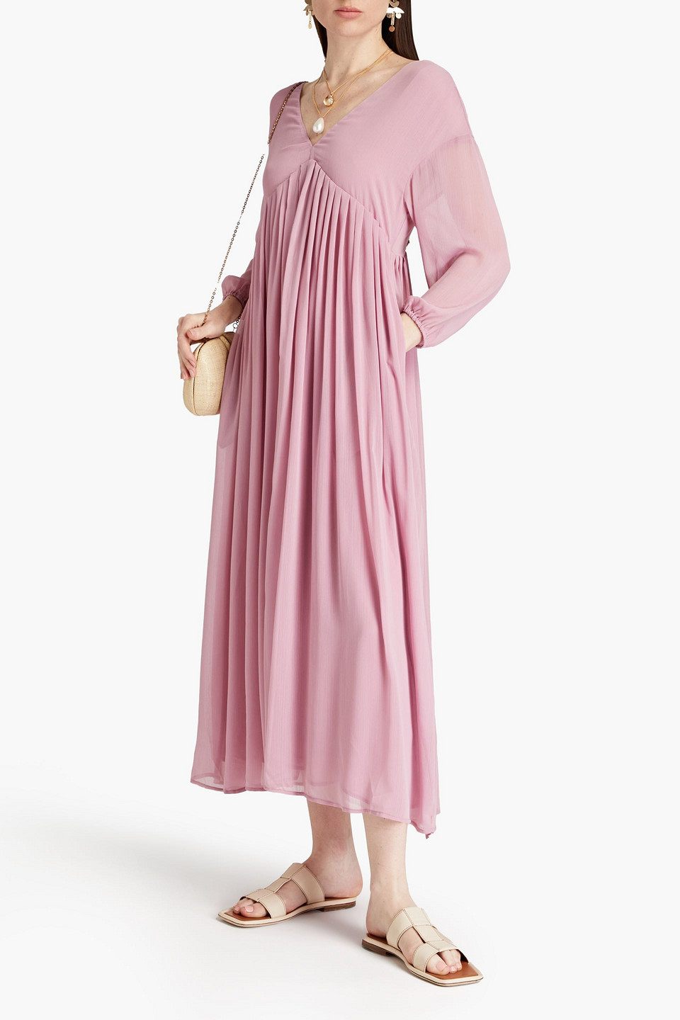  Valimare - Emily Midikleid Aus Chiffon Mit Falten - Pink - S/m 
